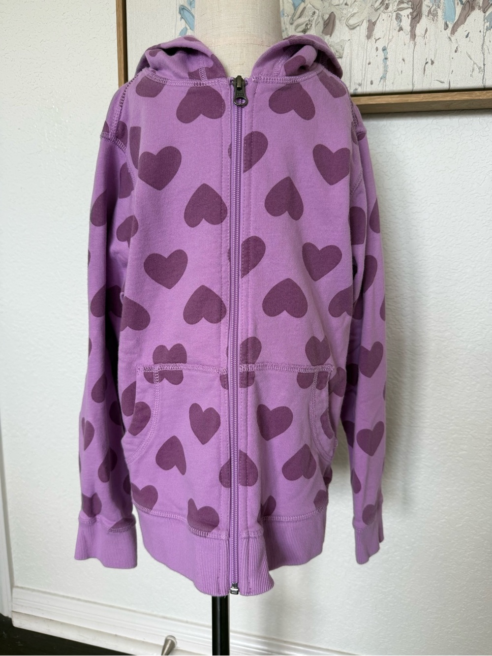 Hanna Andersson Lavender Zip Hoodie with Dark Purple Hearts